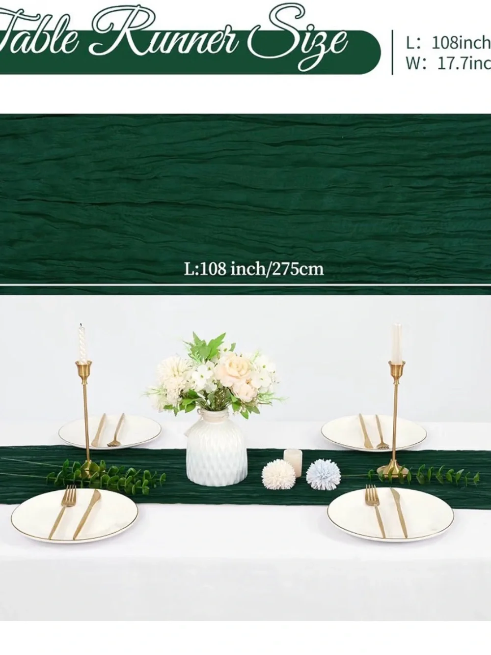 Dark Green Crinkled Table Runner - Stylish Dining Accent